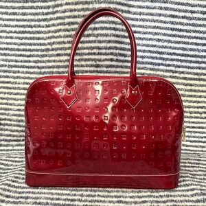 ARCADIA Genuine Patent Leather Zip Satchel Handbag Ruby Red Made in Italy